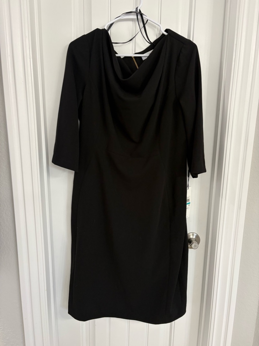 Calvin Klein Black Draped Cowl Long-Sleeve Sheath Dress